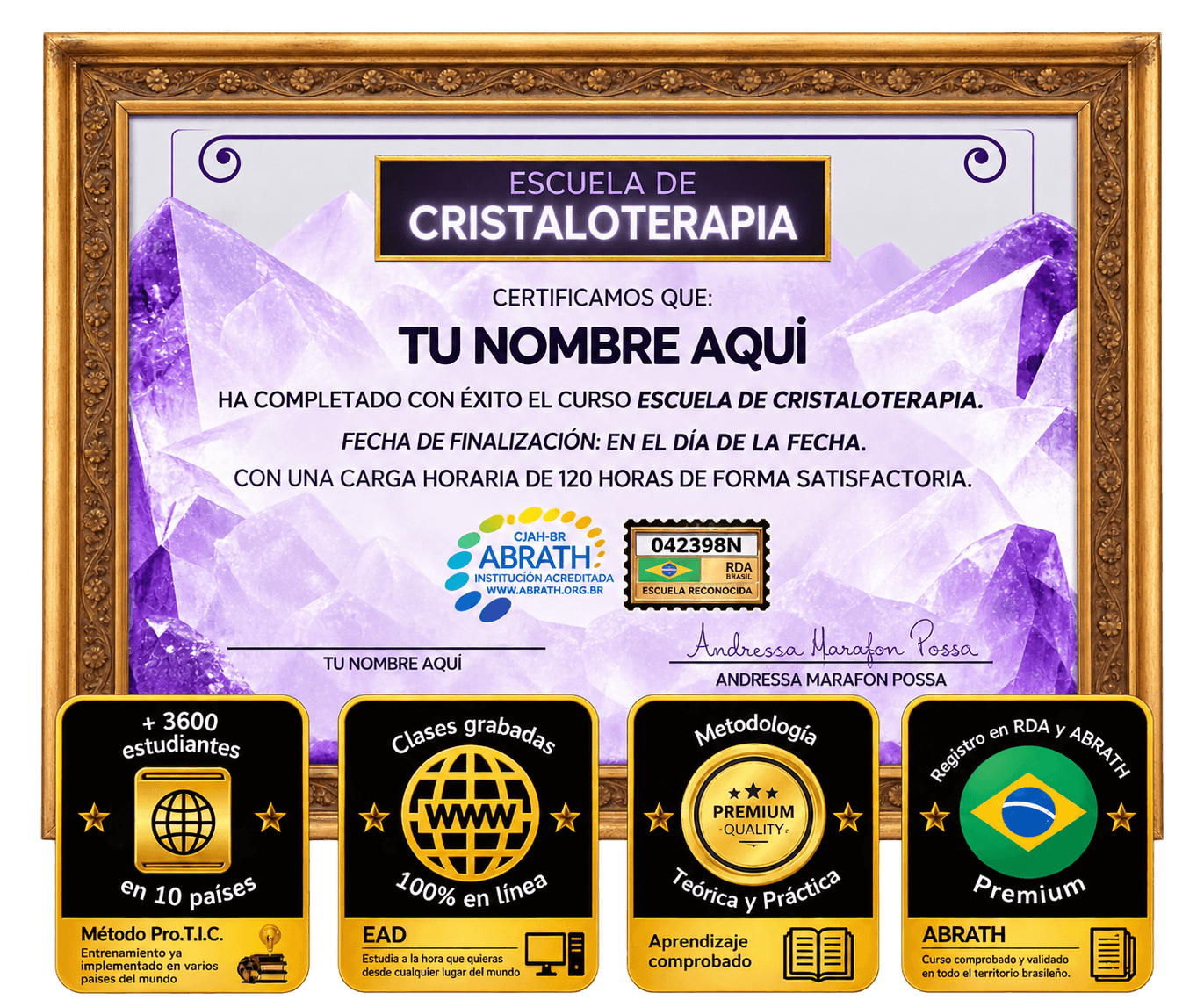 Certificado de 120 horas registrado por la ABRATH